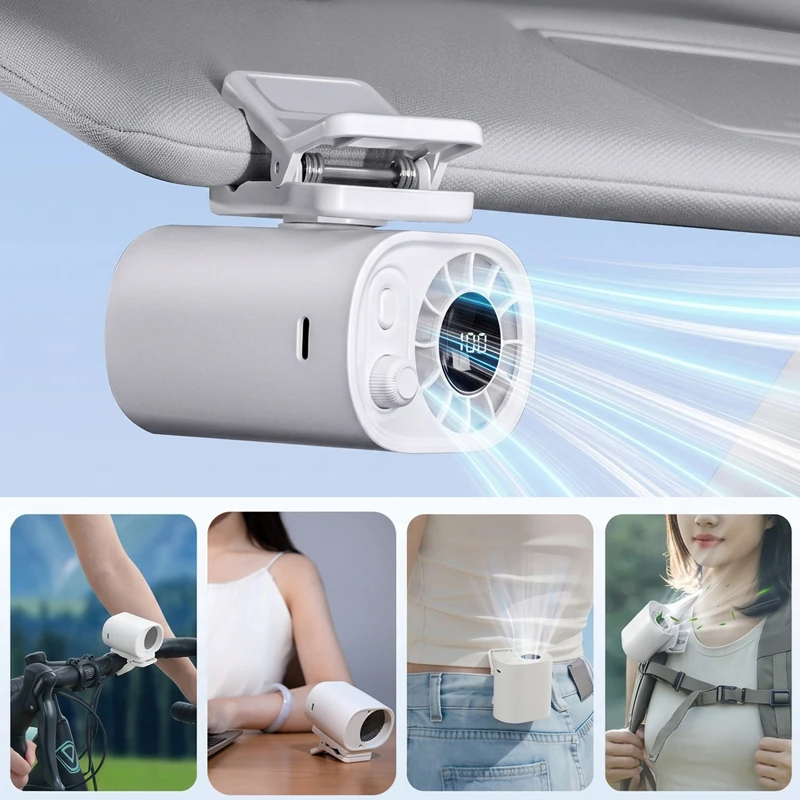 Clip-On Car Fan 360° Rotatable 100-Speed Multi-Scene Portable Fan Long Service Life Lightweight USB Rechargeable