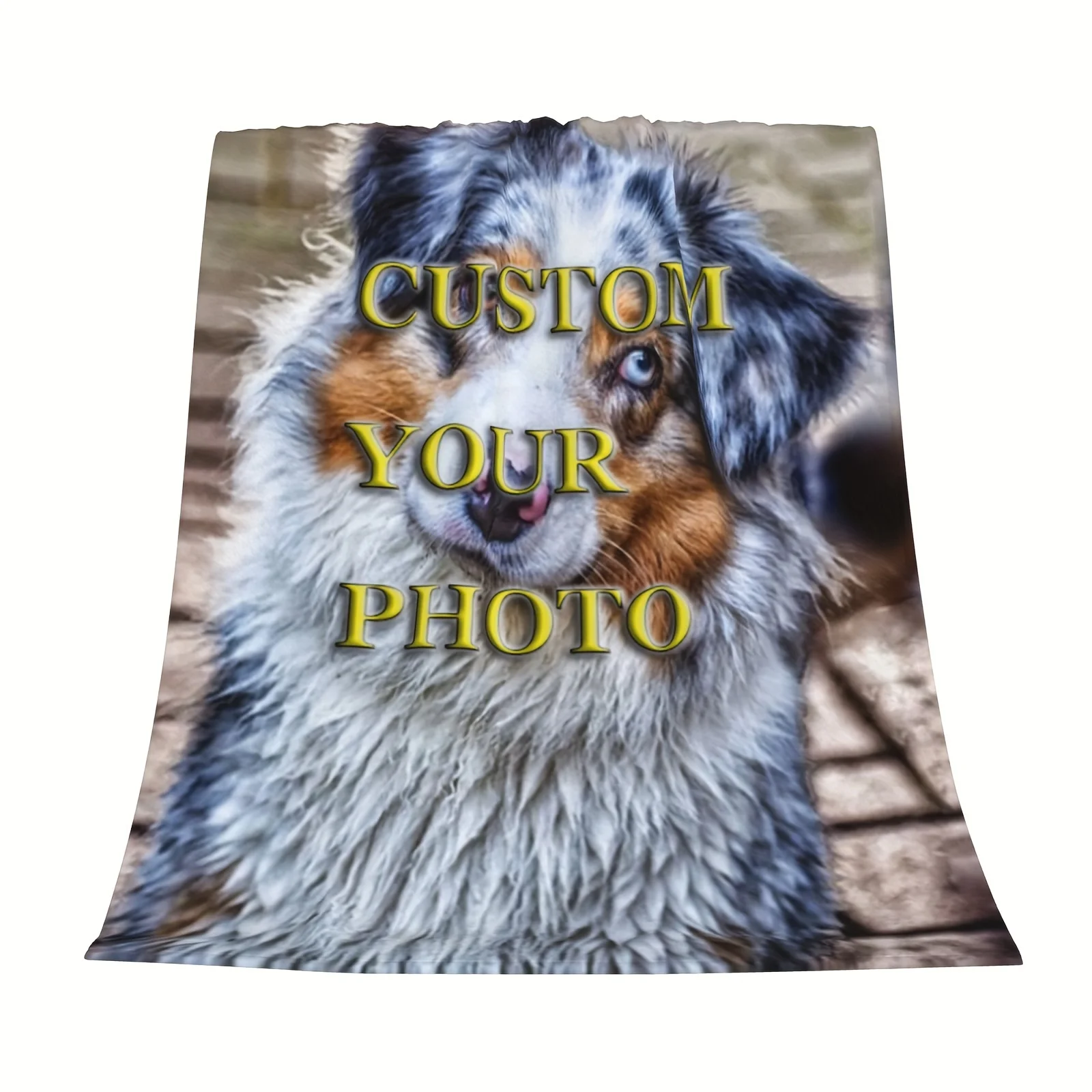 Customized single-sided printed blanket, 50x40 inches, cute Australian Shepherd, personalized photo gift, suitable for couple an