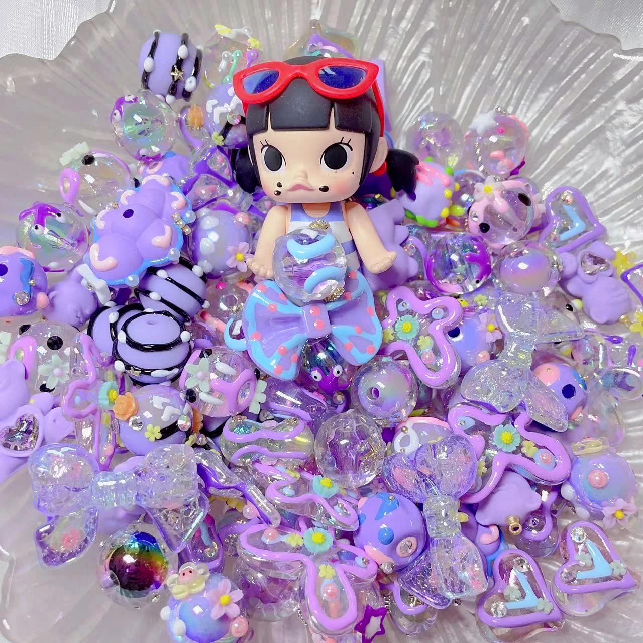 Purple Dream Beads Bear Cloud Ribbon Candy Cute Pendant Charm Spacer Pendant Phone Knot Bracelet Jewelry Necklace DIY Material