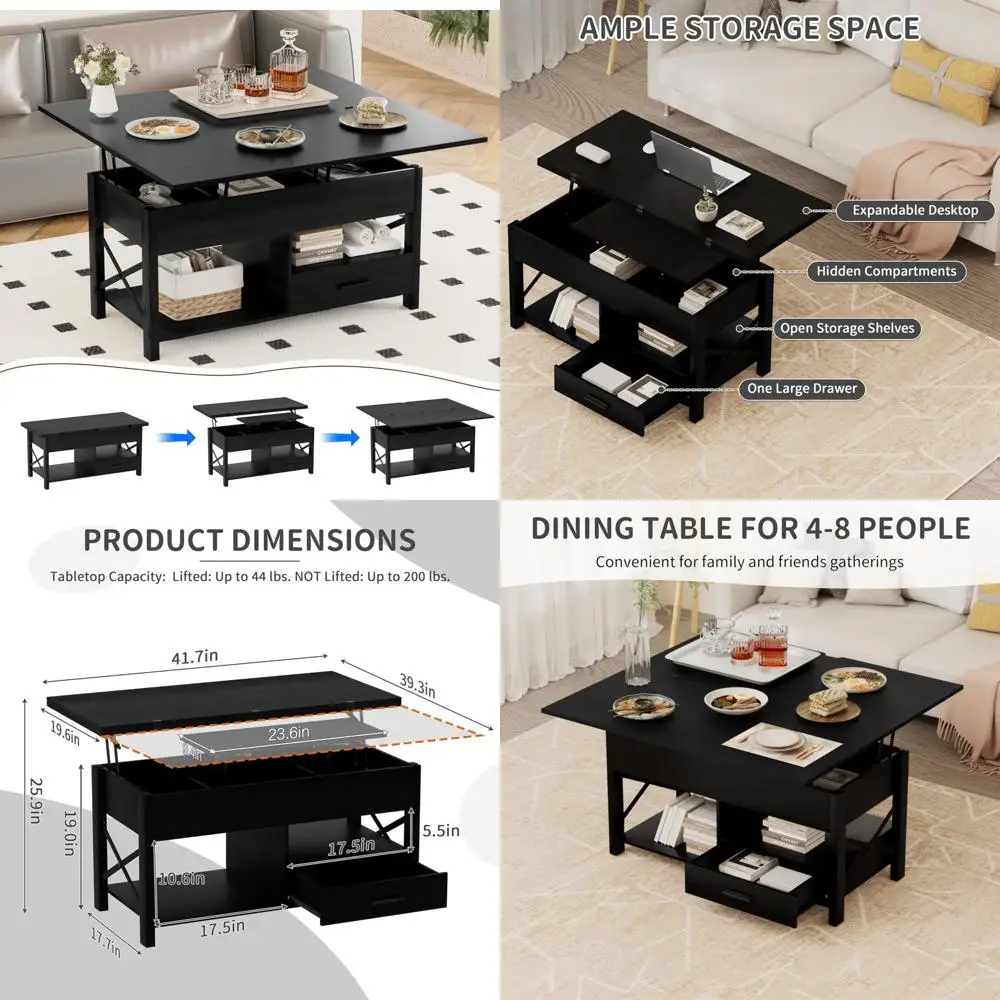 

Журнальный столик с подъемным верхом и местом для хранения, черный журнальный столик с подъемной столешницей и выдвижными ящиками и скрытым отделением, многофункциональный центральный стол,