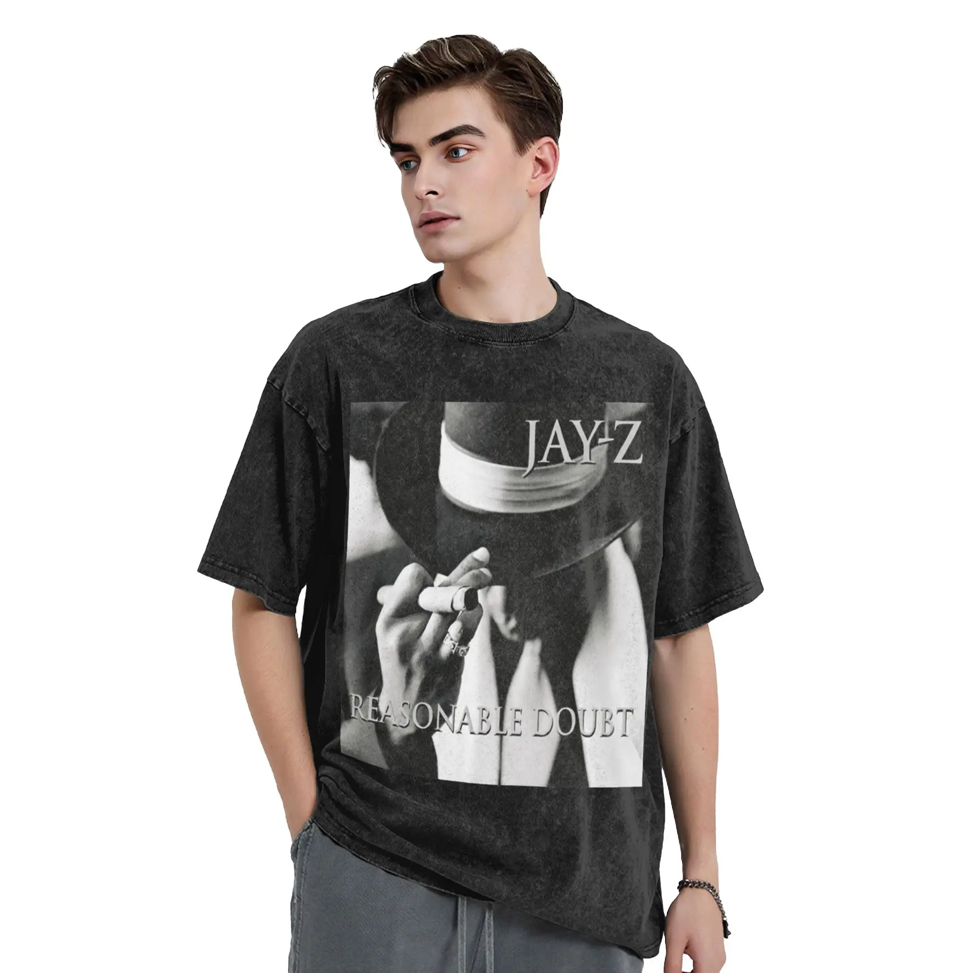 Washed T Shirts Jay Z  Reasonable Doubt Hip Hop Fashion T-Shirt Streetwear Short Sleeve Graphic Tops Tees for Men Women