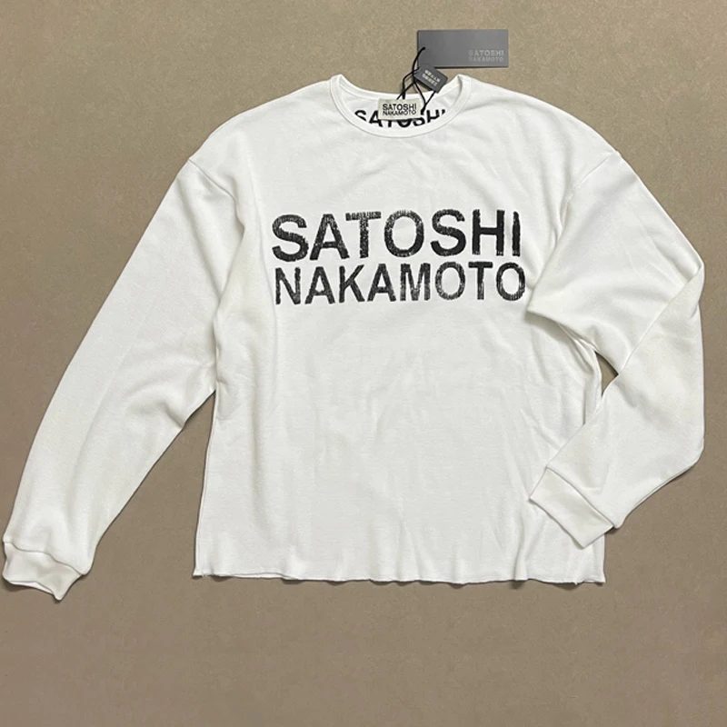 Vintage Trend Satoshi Nakamoto Long Sleeves High Quality Daily Casual Splashed Ink Pattern T-shirt Streetwear