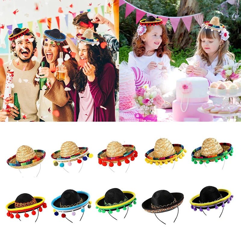 Halloween Mexican Mini Small Hat Hair Hoops Cosplay Festival Headdress Performance Props Carnival Sombrero Headband Accessories