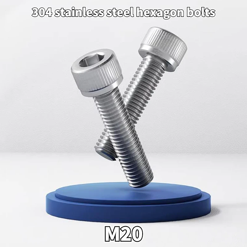 

1Pcs M20 Hex Socket Cap Machine Screw Metric Thrad Hexagon Allen Head Bolt 304 A2-70 Stainless Steel Length=110mm-150mm