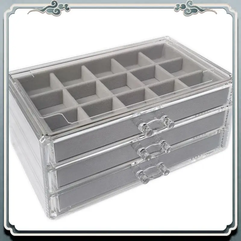 

Durable Three-Drawing Multi-Frame Acrylic Flannel Storage Box Jewelry Necklace Finishing Box Earrings Ring Display Stand Tray