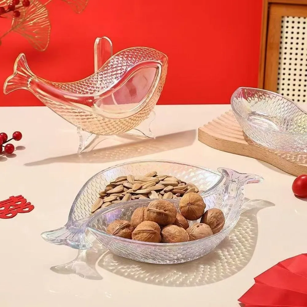2Pcs Fish Shape Fruit Storage Tray Transparent Plastic Fruit Serving Plate Large Capacity Thickened Dessert Salad Bowl