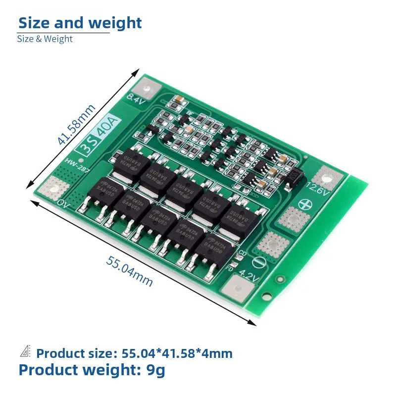 3S 11.1V 12.6V 18650 Li-ion Battery Protection Board 40A Enhanced for Power Drills