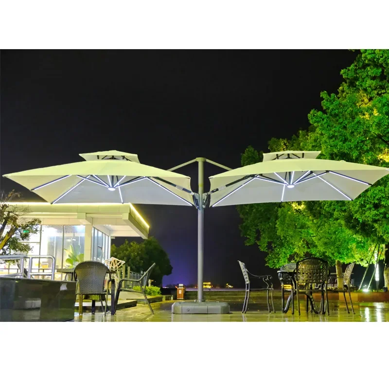 for Double Head Roman Umbrella LED Solar Garden Sunshade Outdoor Landscape Patio Parasol with Lights for Backyard Lawn Decor