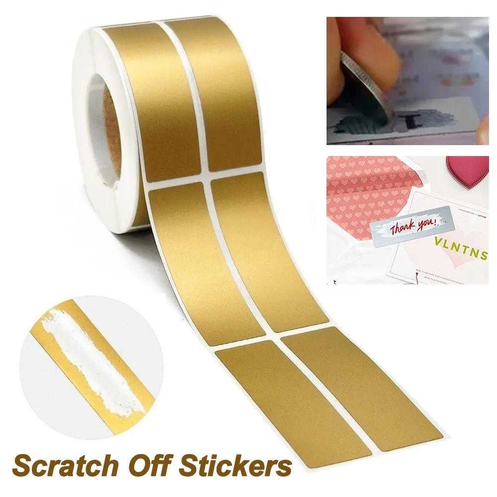 500/1000pcs/Roll Silver Gold Scratch Off Stickers Square Shape Self Adhesive Reward Game Labels Scratched Stripe