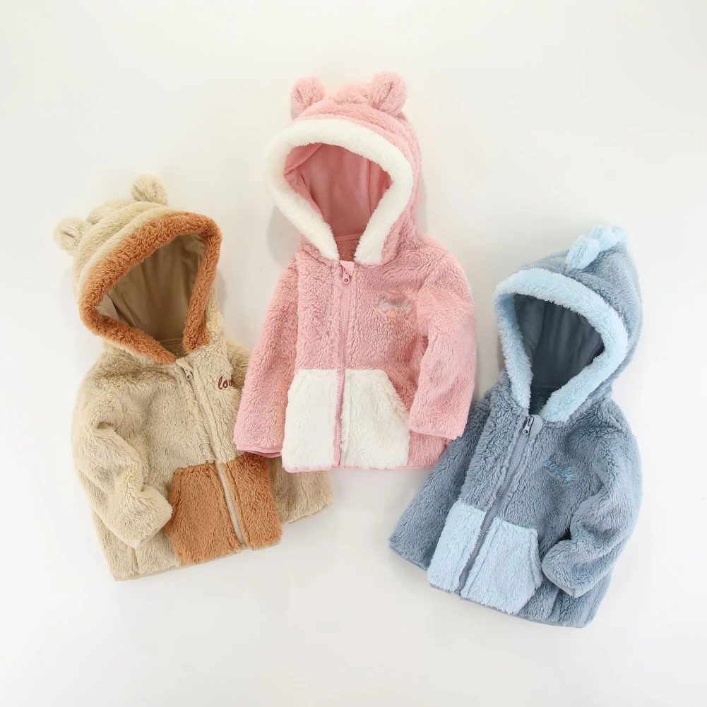 Baywell Kids Girls Warm Plush Hooded Coat Lovely Boy Fashion Zipper Jacket Autumn Children Girl Clothing 1-5 Years