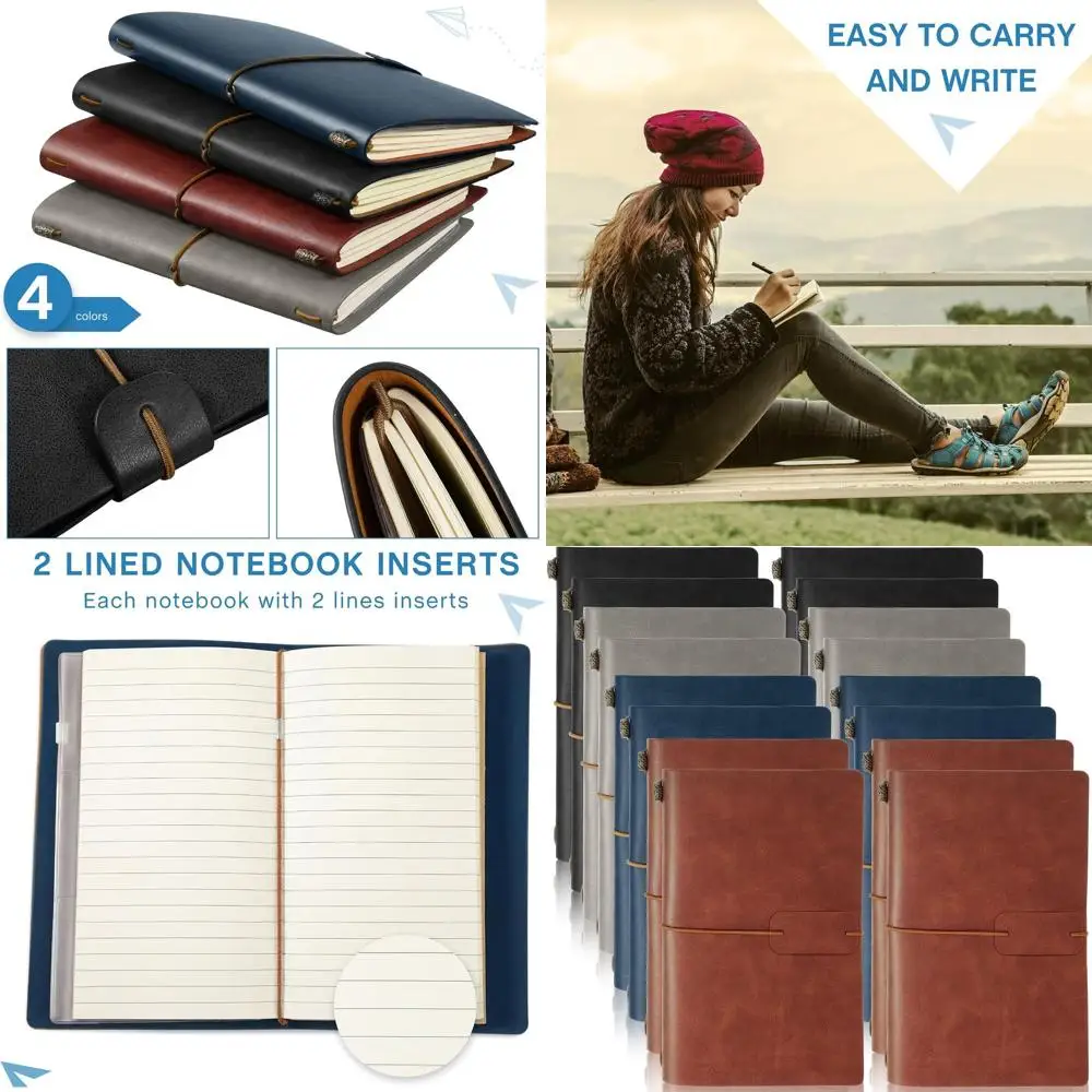 

Ретро-блокноты для путешествий из искусственной кожи, 16 шт., 4,72x7,87 дюйма, в линейку, 80 листов/160 страниц, с держателем для карт, унисекс