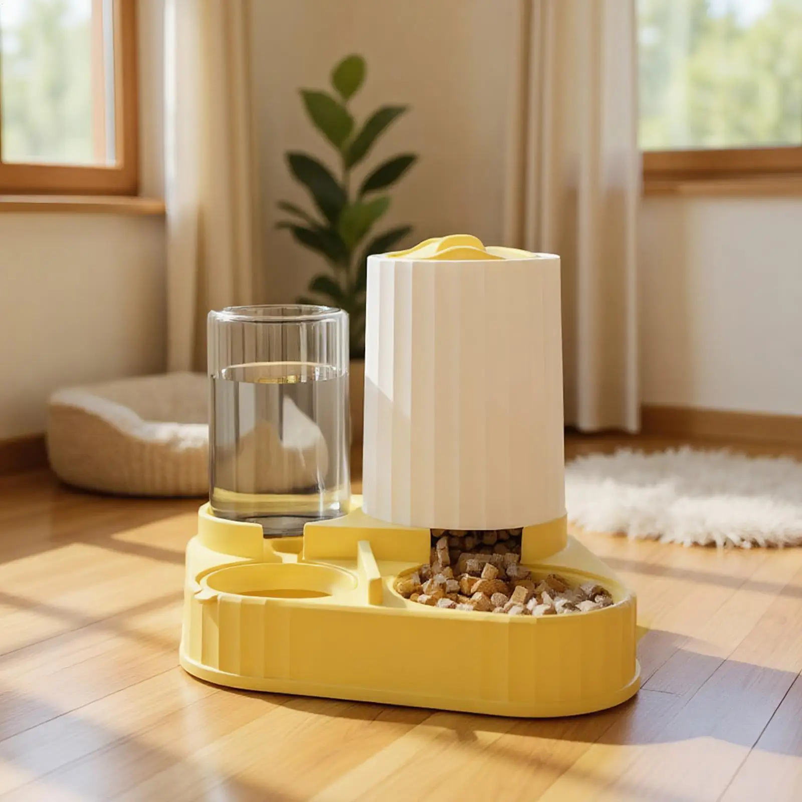 وحدة التغذية الأوتوماتيكية 2 في 1 مستلزمات الحيوانات الأليفة وعاء تغذية تلقائي طعام القطط الرطب الجاف لجرو هريرة الحيوانات الصغيرة داخلي في الهواء الطلق المنزل