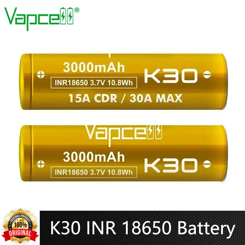 Original Vapcell K30 INR 18650 Battery 3000mAh CDR 15A Max 30A 3.7V lithium battery Li ion rechargeable 18650 Batteries For Toys