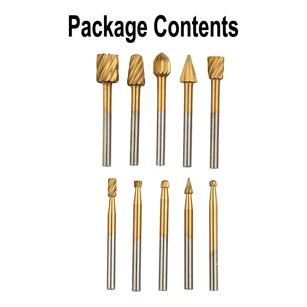 HSS Rotary Router Broca Set, Ferramentas Burr, Corte De Broca De Madeira, DIY Roteamento, Escultura, Cabeça De Moagem Elétrica, Ferramenta Gravador, 10Pcs