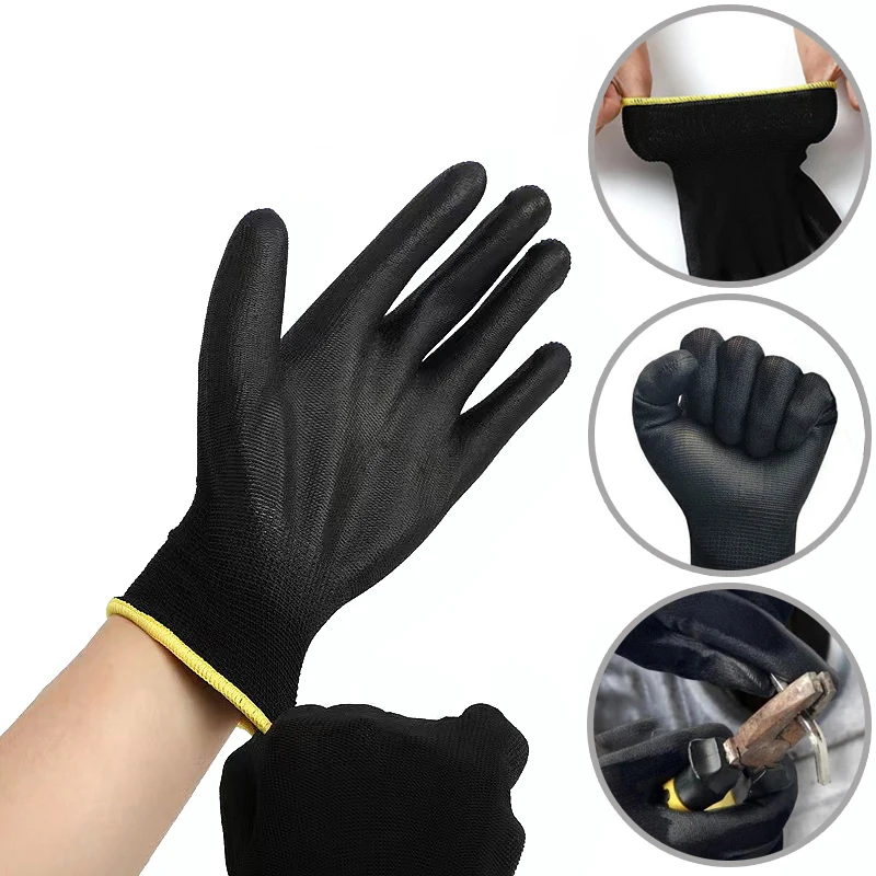 10 Pairs Polyester Nylon PU Coating Safety Work Gloves For Builders Fishing Garden Work Non-slip ESD Protection Safety Gloves