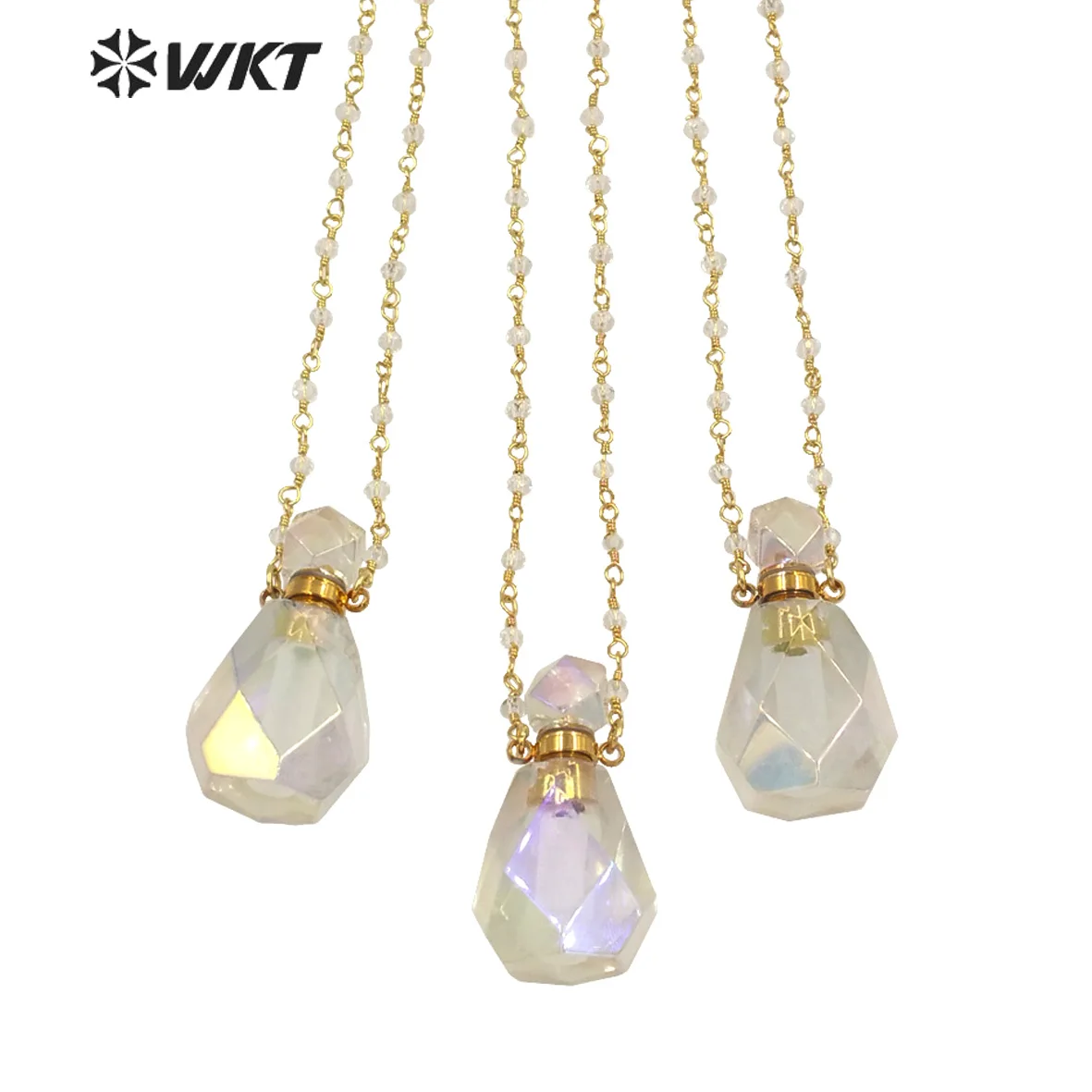 WT-N1235 Luxury women birthday gift cystal quartz stone necklace faceted white stone perfume bottle necklace in 18inch