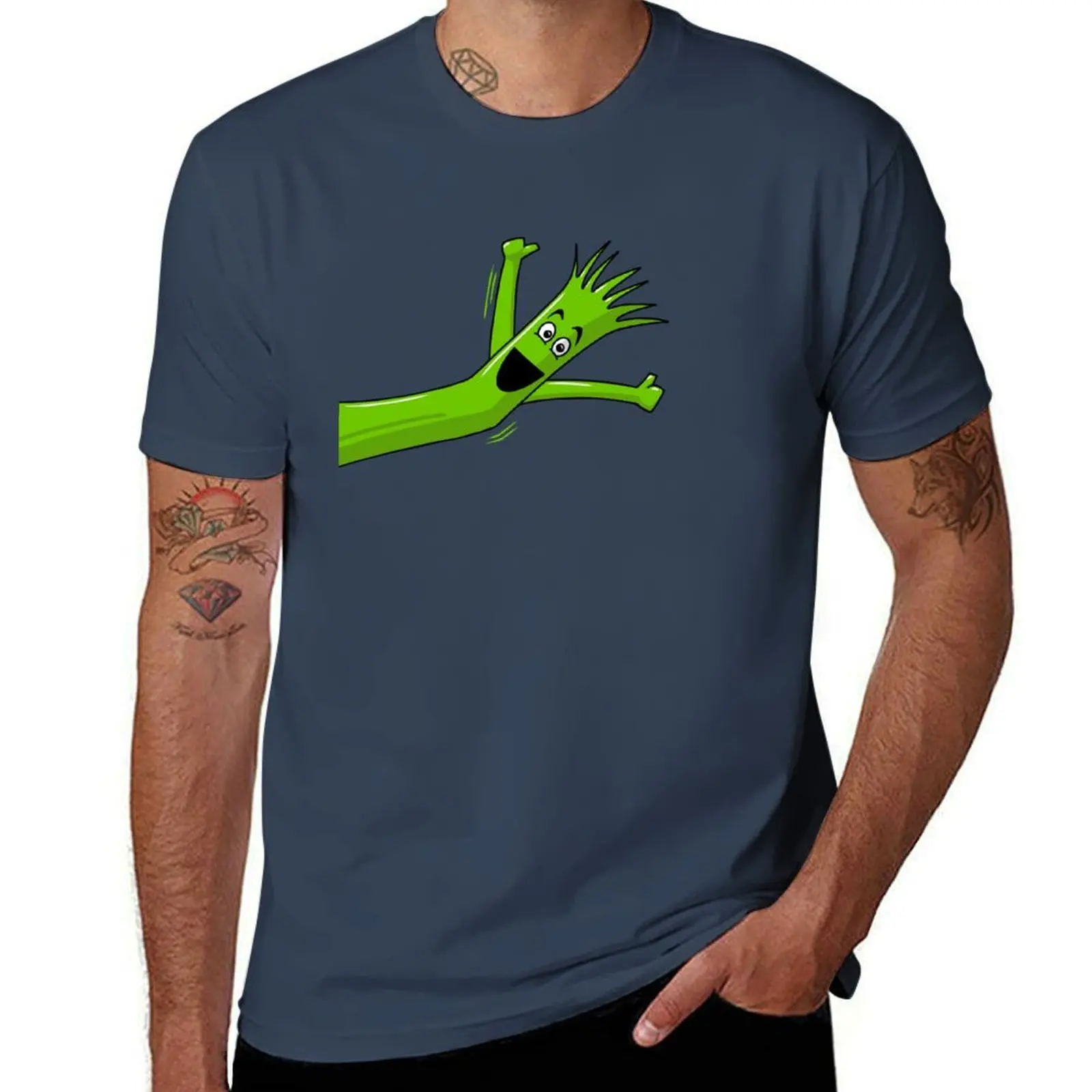

Waving Wacky Flailing Portrait Inflatable Tube Man Green Arm T-Shirt Simple Trendy Casual T-Shirt