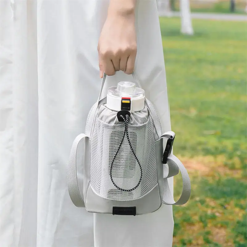 

Portable Water Bottle Bag with Adjustable Shoulder Strap Mesh Water Bottle Carrier Bag Nylon Crossbody Water Bottle Purse