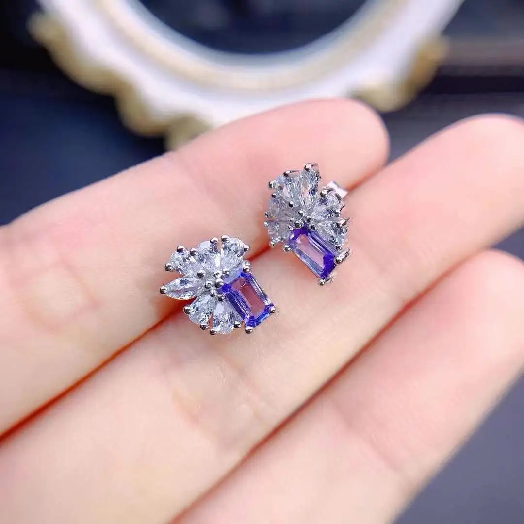 

The Best Engagement Gift 100% Natural Tanzanite Earring 925 Sterling Silver Women Real Tanzanite earrings