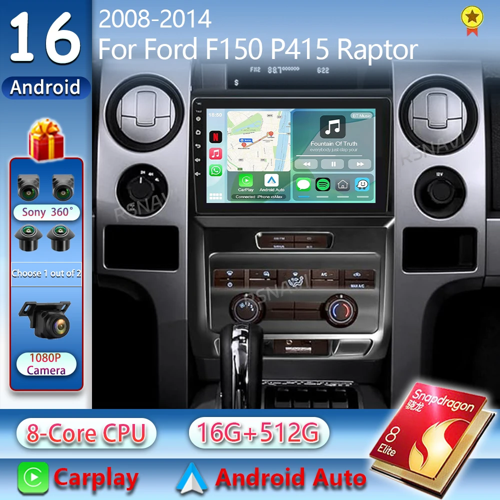 Android 16 2K QLED For Ford F150 P415 Raptor 2008-2014 Stereo Car Radio Multimedia Video Player GPS AI Voice CarPlay Head Unit