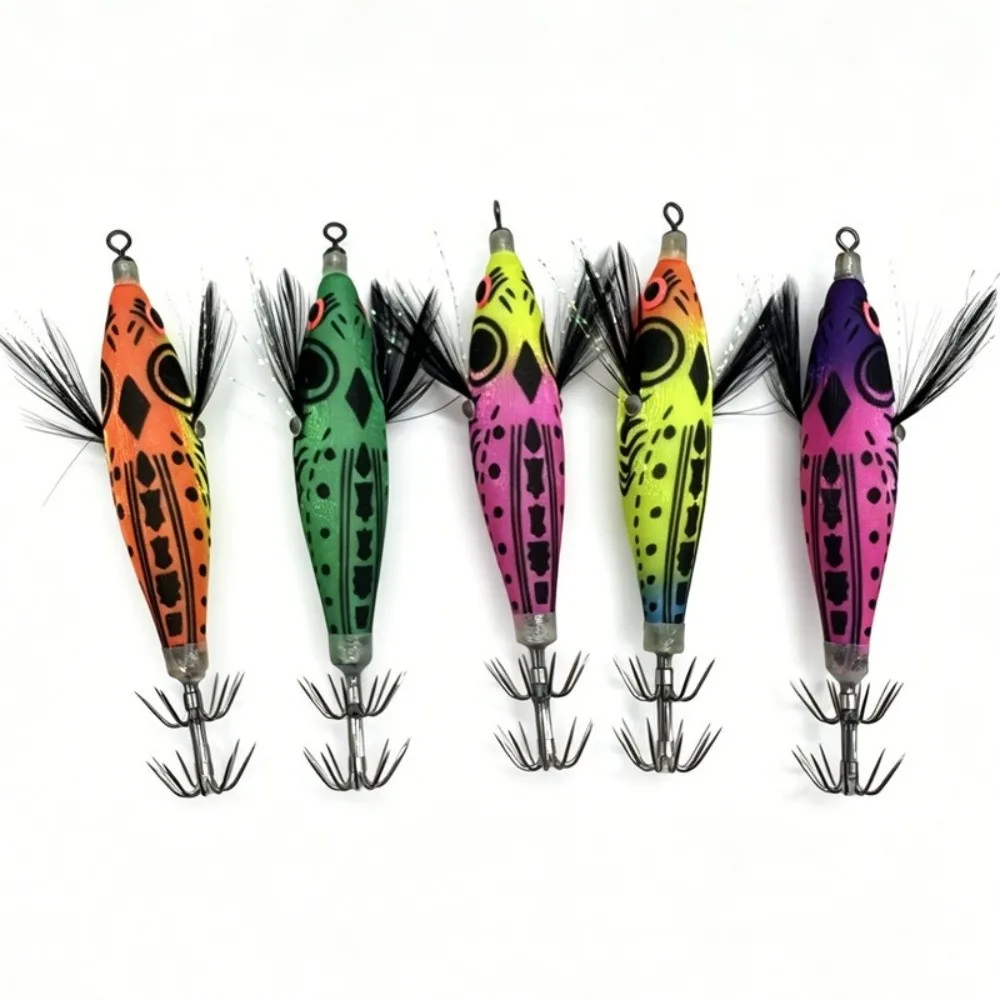 2pcs 8cm Length Squid Jig Lure 2pcs Pack Luminous Design Egi Squid Hook 6g Weight Wood Material Wood Shrimp Bait Ocean Fishing