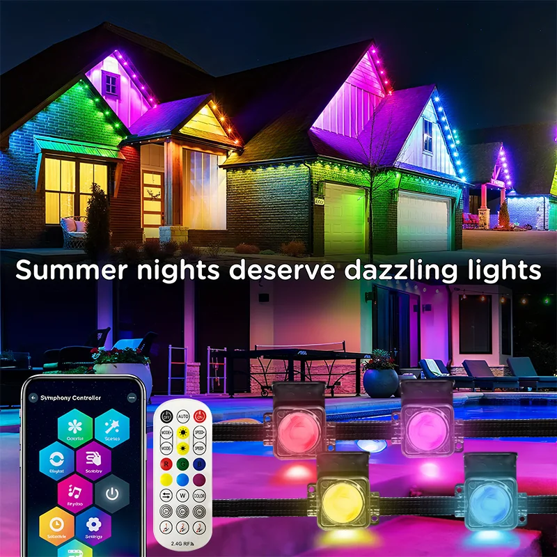 5-Meter Editable LED String Lights , RGB DIY Waterproof Bulbs ,  Christmas Scene Color -Changing Permanent Outdoor Eave Lights 。
