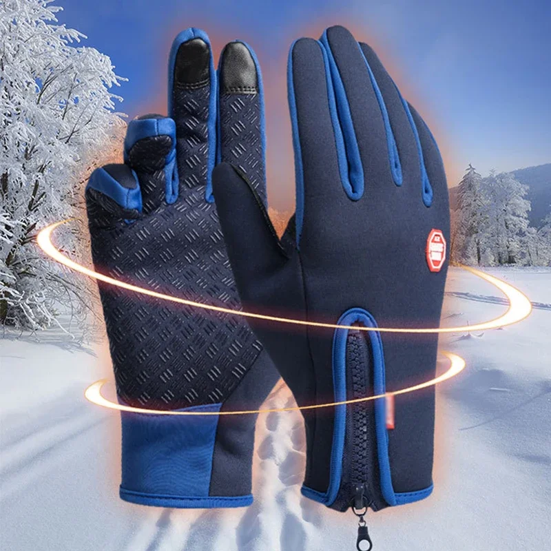 Winter Warm Cycling Gloves Men Women Full Fingers Waterproof Touch Screen Fleece Gloves for Outdoor Sport Motorcycle Driving Ski