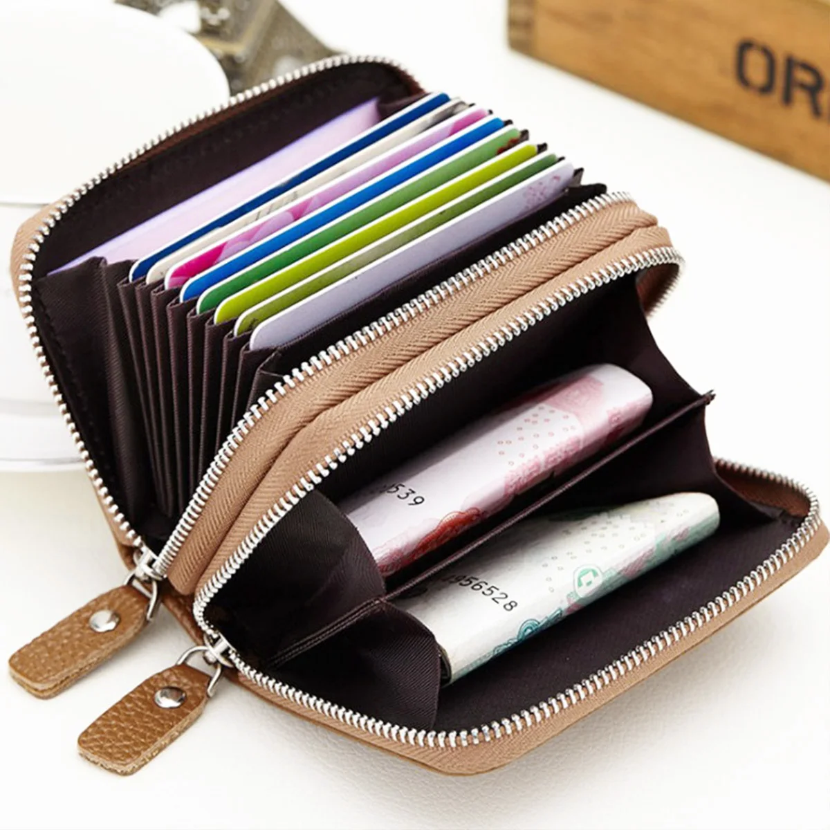 

Organ Package Holder Small Wallet Double Zipper Coin Purse Bronze Credit Id Holders Anti-Theft Ideal Gift