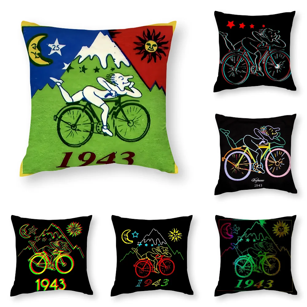 LSD Albert H-Hofmann Bicycle Day Pillow Case 3D Print Polyester Fiber 45*45 cm Home Sofa Throw Pillow Cover Decoration Gift