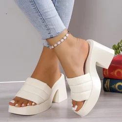 Elegante Vrouwen Platform Slippers Vrouwen Zomer Hoge Hakken Leer Vrouwelijke Buiten Antislip Casual Strand Hakken Sandalen Dames Schoenen