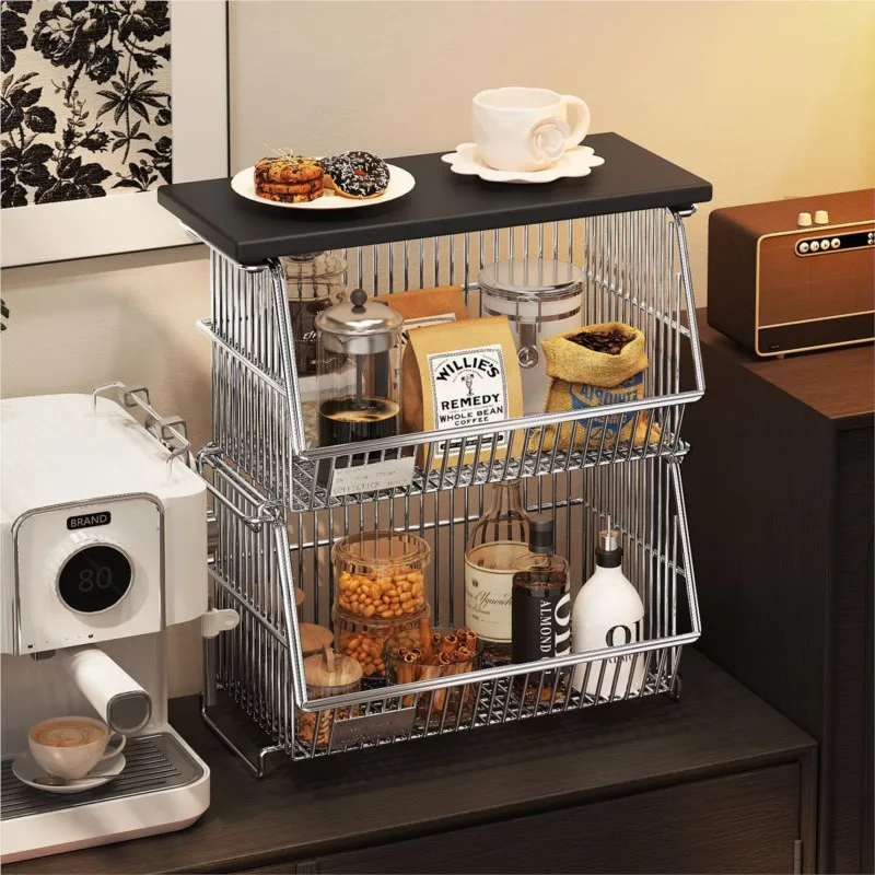 Multi-Tier Cup Holder Rack for Countertop, Coffee & Tea Bag Storage Organizer, Space-Saving, Easy Assembly for Kitchen Desk