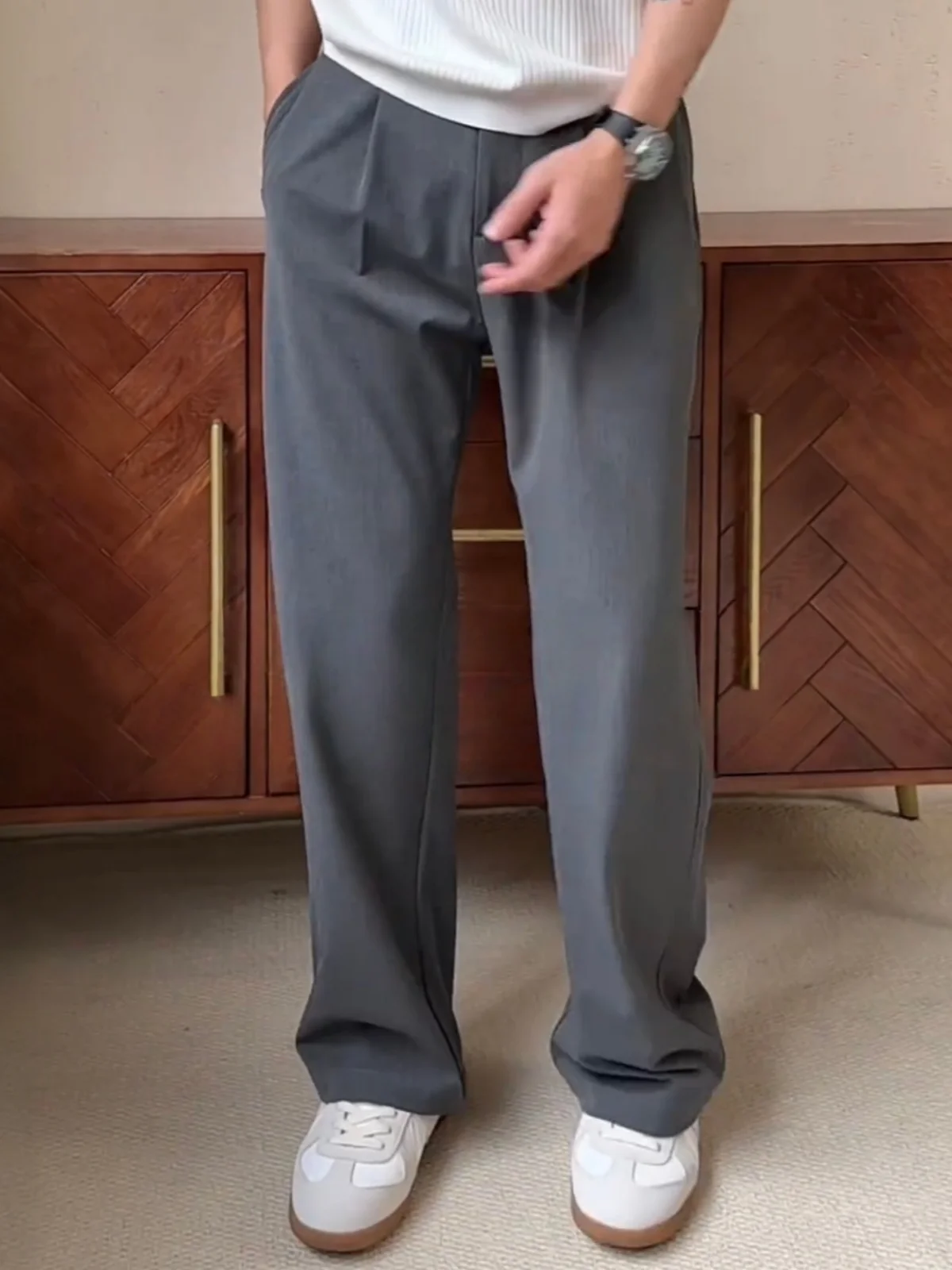 Spring Summer Men's Casual Straight Leg Pants Breathable Loose Fit Drapey Wide Leg Business Versatile Lenzing Acetate Blend