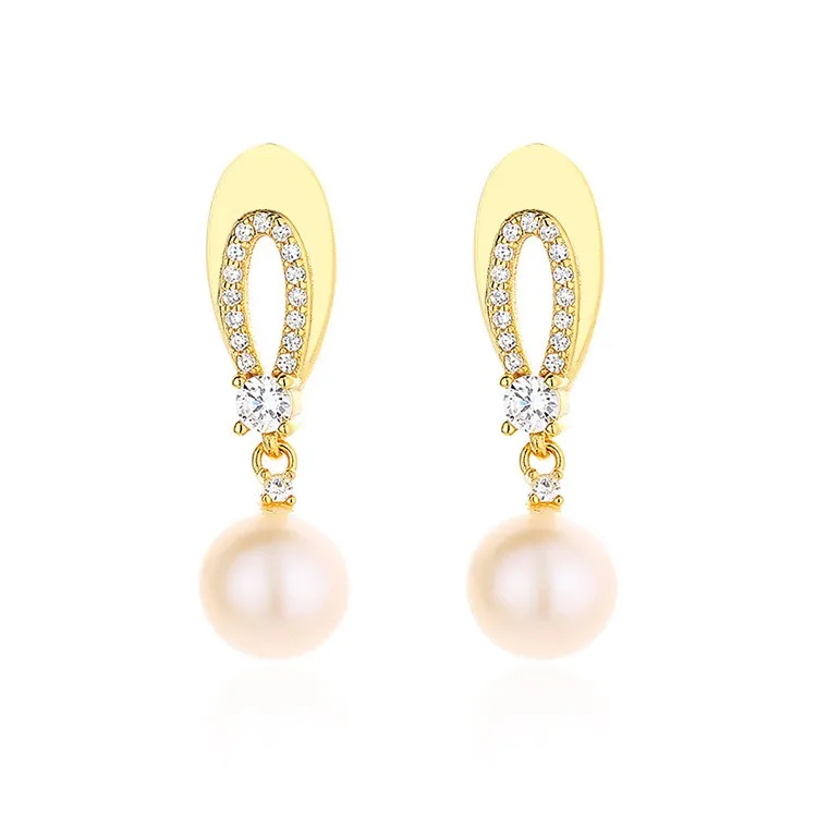 

EZ-30 ZFSILVER S925 Silver Korean Fashion Luxury Gold Zircon Waterdrop Dangle Freshwater Pearl Earrings Jewelry Women Match-all