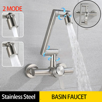 Stainless Steel Foldable Basin Faucet Wall Mount Bathroom Kitchen Invisible Swivel Cold Hot Water Mixer Tap Stream Sprayer Head