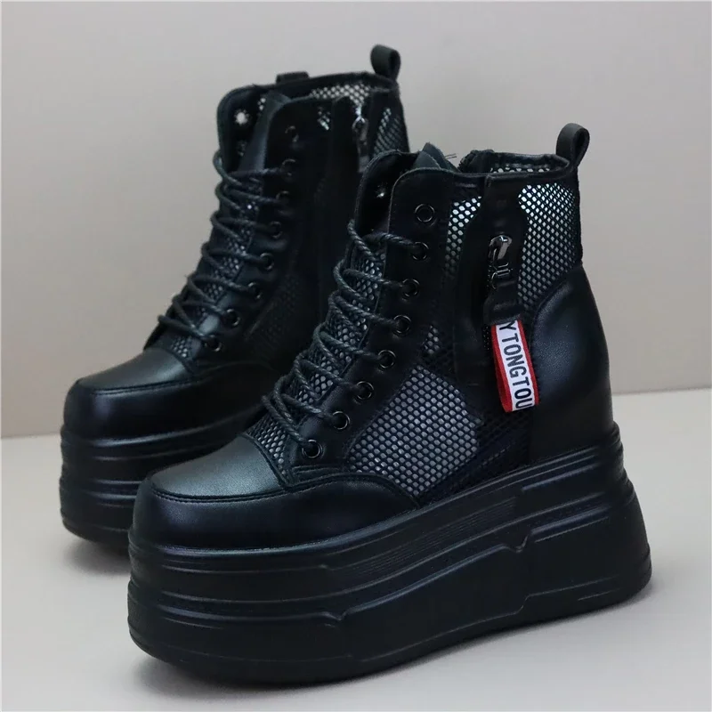 Breathable Mesh Womens Platform Shoes Summer High Heels 10cm 12cm Female Sneakers Women White Black Shoes Summer Sneaker