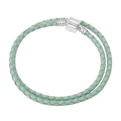 100% Real Leather Silver Plated Green Genuine Leather Women Bracelet Fit European Bead Charm DIY Women Jewelry