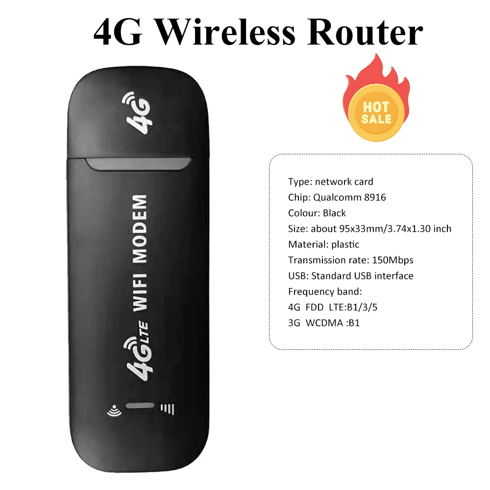 4G Wireless Router WiFi 150Mbps USB Dongle Mobile Hotspot with SIM Card Slot Hotspot Pocket for Home Office Travel Wifi Router