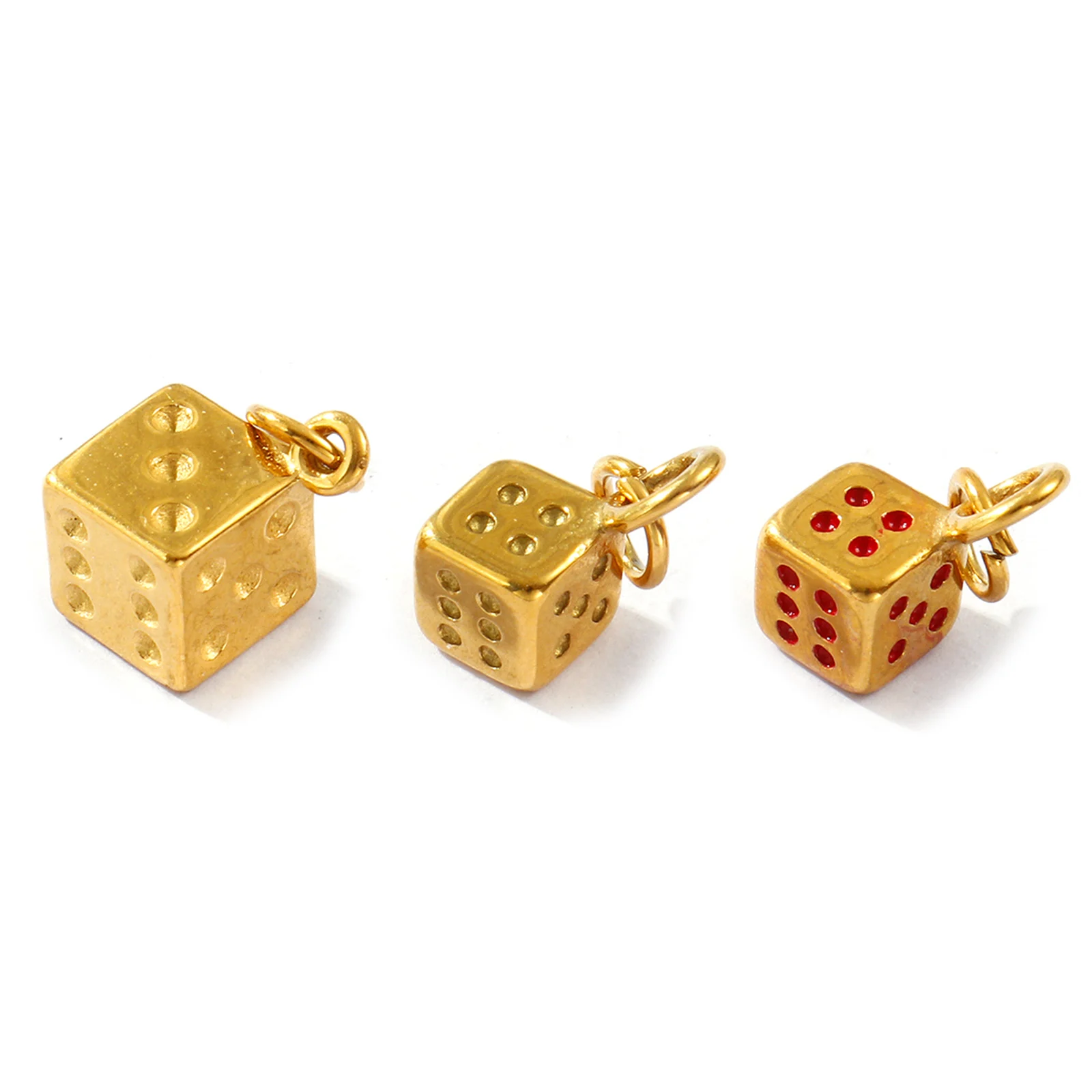 2PCs 304 Stainless Steel Dice 3D Charms For Jewelry Making 18K Real Gold Plated Pendant Waterproof Anti-Tarnish Hypoallergenic