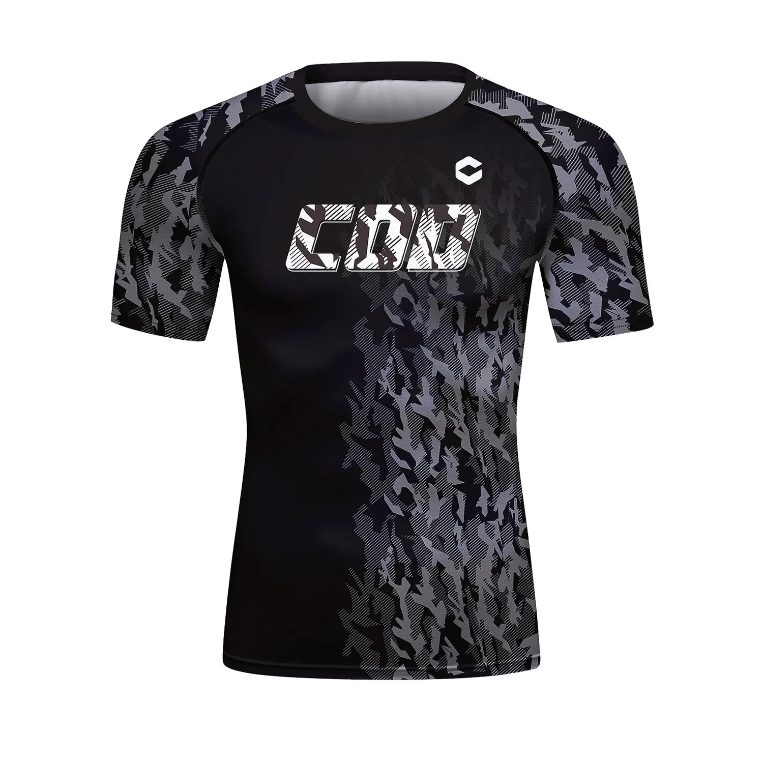 Men's Compression Shirts Short Sleeve Printing Dry Fit T Shirt Fitness Running Athletic Workout Sports Baselayer Tee (221505)