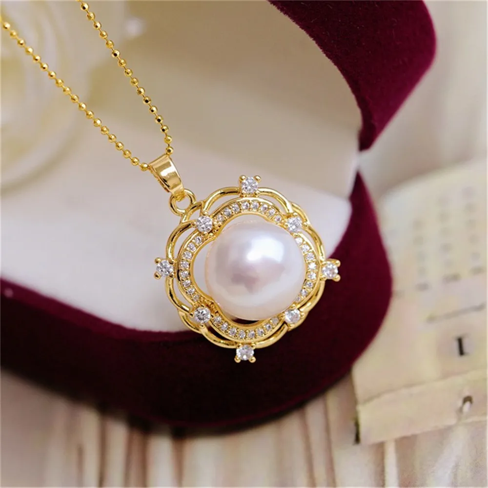 DIY Pearl Accessories 18K Bag Gold Copper Thick Gold Plated Retro Court Style Pendant Work in Progress Gold 11-12.5 Mm