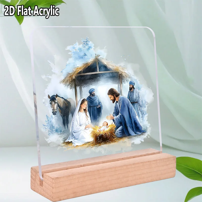 2D Flat 1pc Christmas Nativity Scene Acrylic Desktop Decoration with Base - Festive Stable Scene with Mary, Joseph, Jesus
