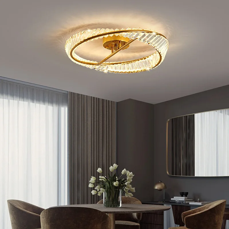 Italian Light Luxury Living Room Crystal Ceiling Lamp Modern Master Bedroom 2023 New Creative Rings Dining Room Led Light Luster