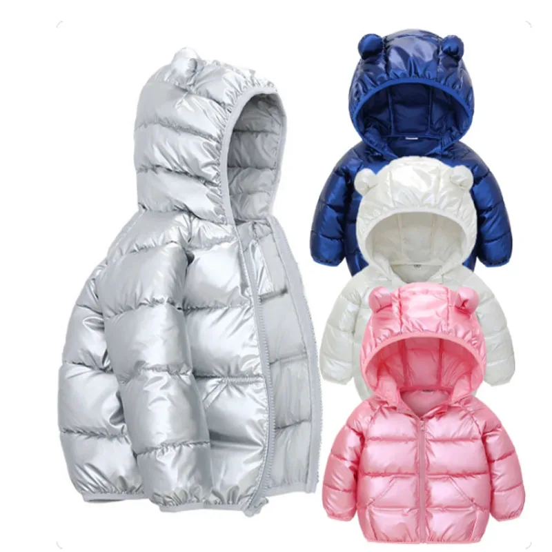 Baby Down Jackets Autumn Cute Ears Hooded Coats Winter Kids Windproof Thin Warm Outerwear Toddler Long Sleeve Clothing 2-6 Years