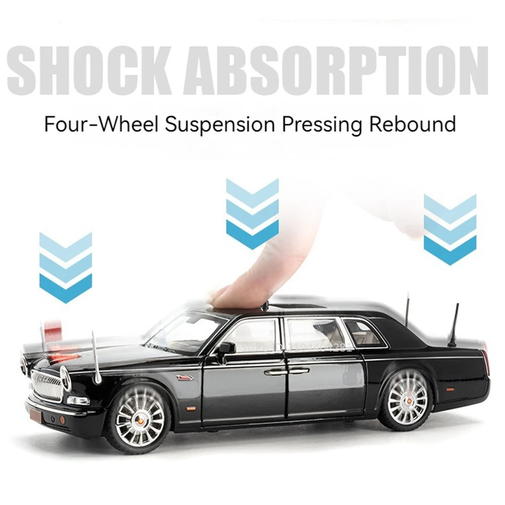 1:24 Boom GQI L5 E-HS9 Modèle Jouets Voiture Moulé Sous Pression 70e travailleurs Défilé Voitures Son Lumière nervure Arrière ChimOrnements pour Ami Cadeaux