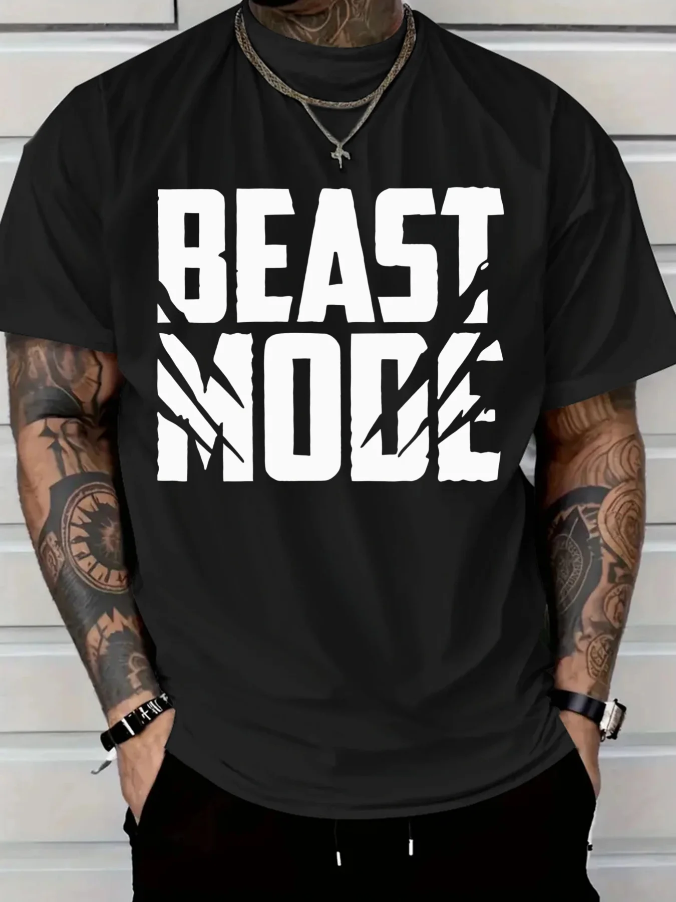 

2025 Новая мужская повседневная футболка из чистого хлопка Beast Mode Bold Print Design Удобная и стильная мужская летняя уличная одежда