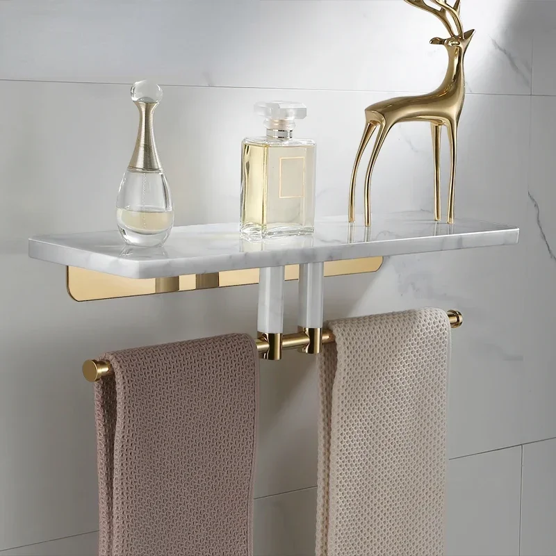 

Copper Natural Marble Golden Towel Rack Nordic Light Luxury Mirror Front Partition Brass Storage Rack