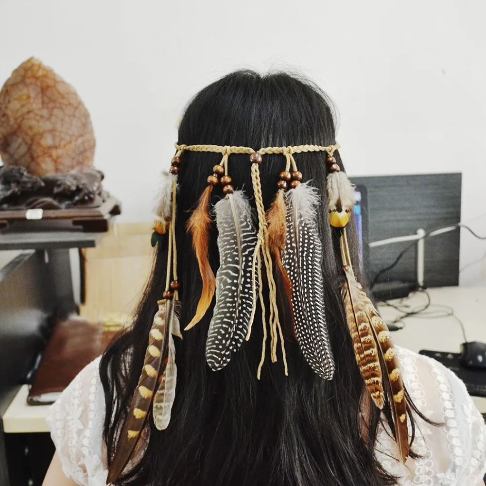 Tribal Hair Rope Hair Accessories Feather Tassel Headband Tribal Hair Rope Hippie Rope Boho Tassel