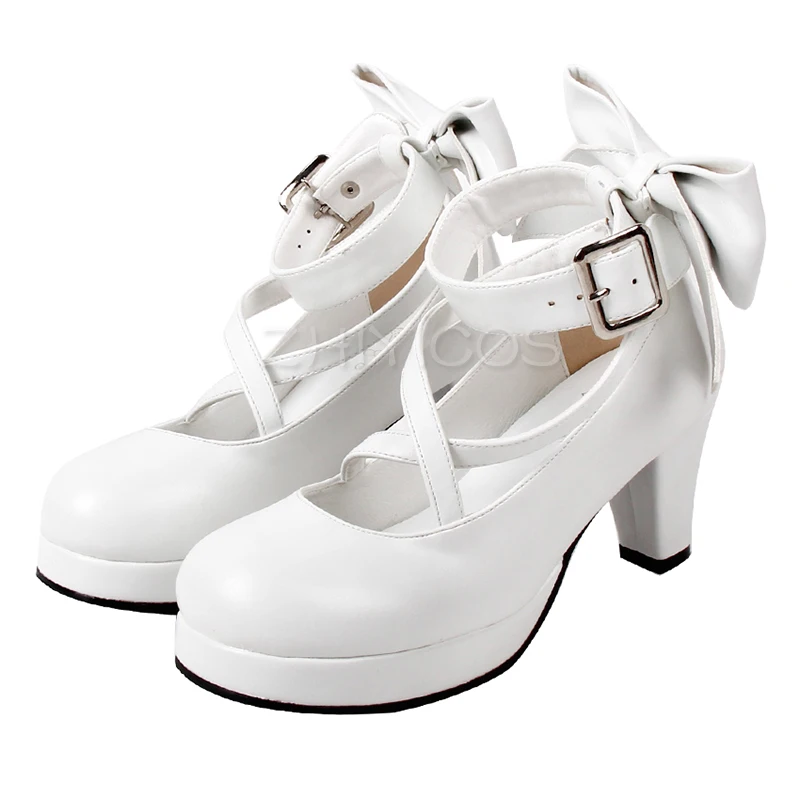 New Puella Magi Madoka Magica Cosplay Shoes Lolita Platform Crisscross Ankle Strap Chunky Heels Big Back Bow Mary Jane for Women 3