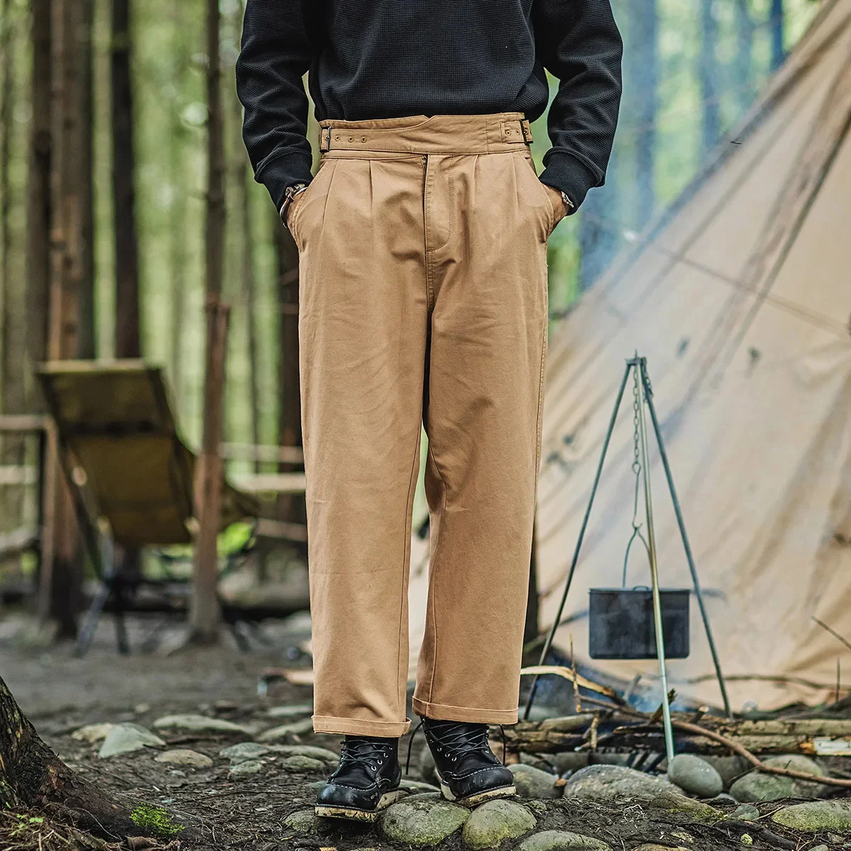 Men's WWII Gurkha Pants Loose Straight High-waist Military Casual Cargo Naples Spring Autumn Vintage Clothes