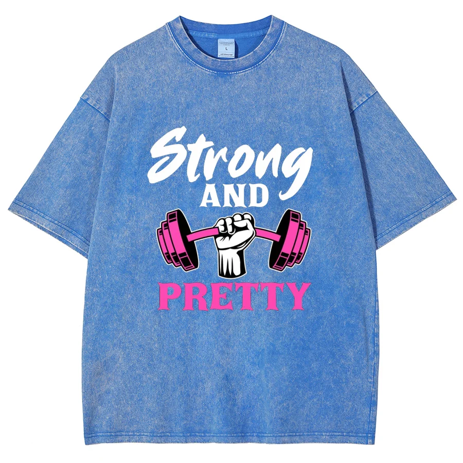 Neutral T-Shirt Color Letters Strong Arm Weightlifting Dumbbell Print Oversize Fashion Trend Casual Designer New Short Sleeves